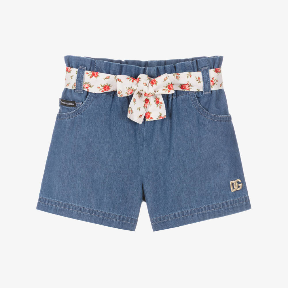 Dolce & Gabbana-Girls Blue Chambray Belted Shorts | Childrensalon