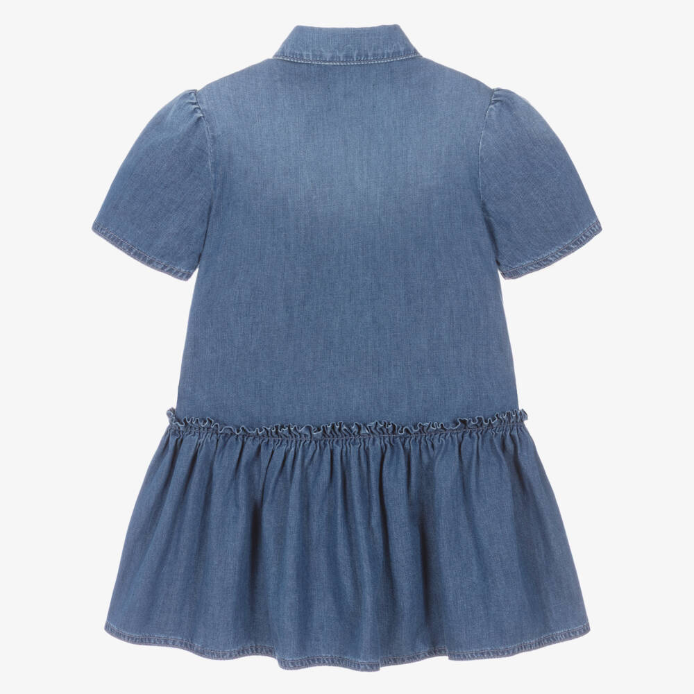 Dolce & Gabbana-Платье синее из шамбре с блестящим логотипом DG для девочек | Childrensalon