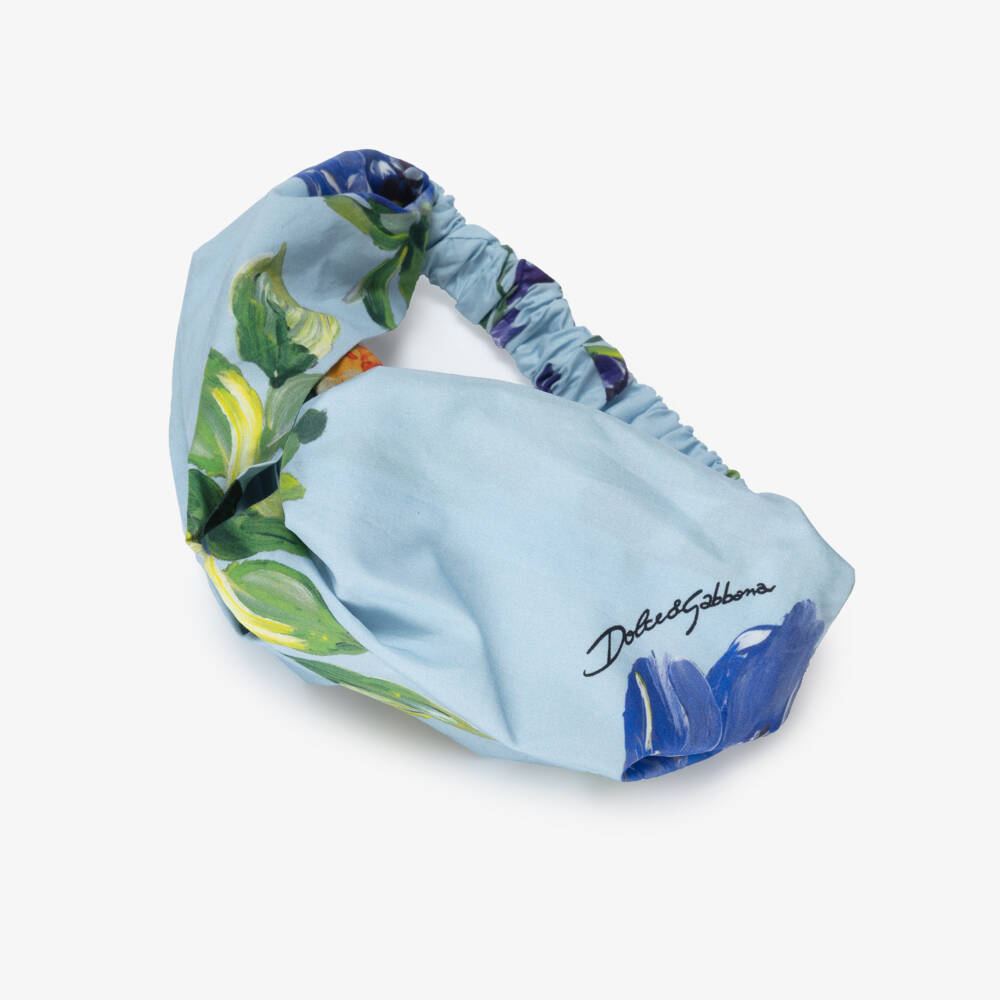 Dolce & Gabbana-Girls Blue Cotton Floral Print Headband | Childrensalon