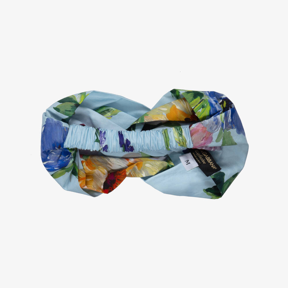 Dolce & Gabbana-Girls Blue Cotton Floral Print Headband | Childrensalon
