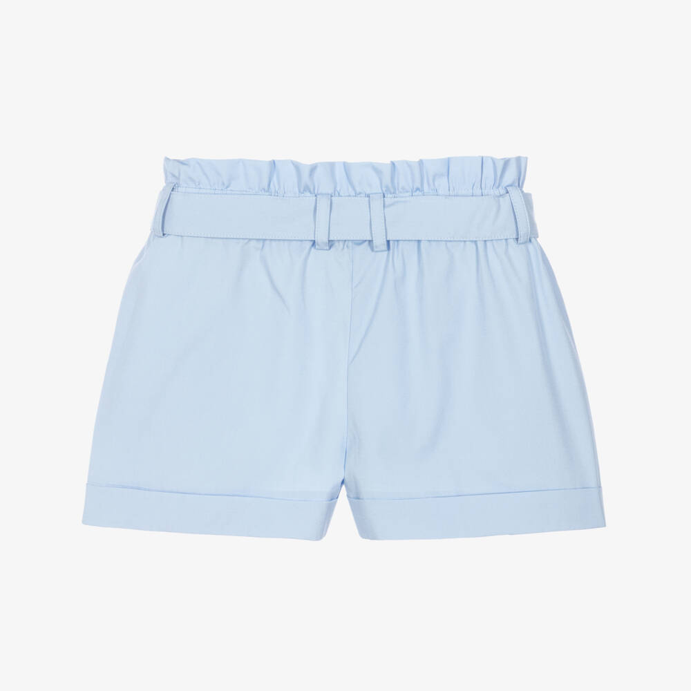 Dolce & Gabbana-Girls Blue Cotton Poplin Shorts with Diamanté Logo | Childrensalon
