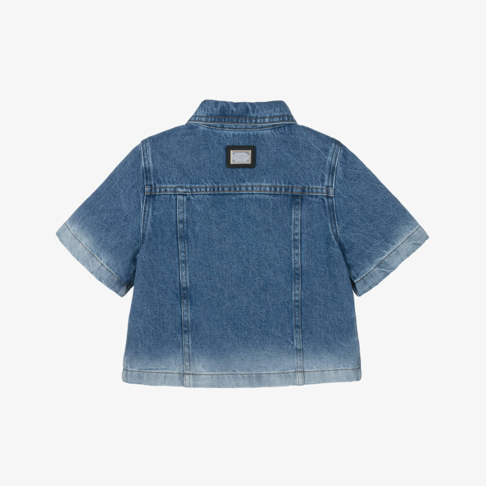 Dolce & Gabbana-Рубашка синяя из денима с эффектом выцветания для девочек | Childrensalon