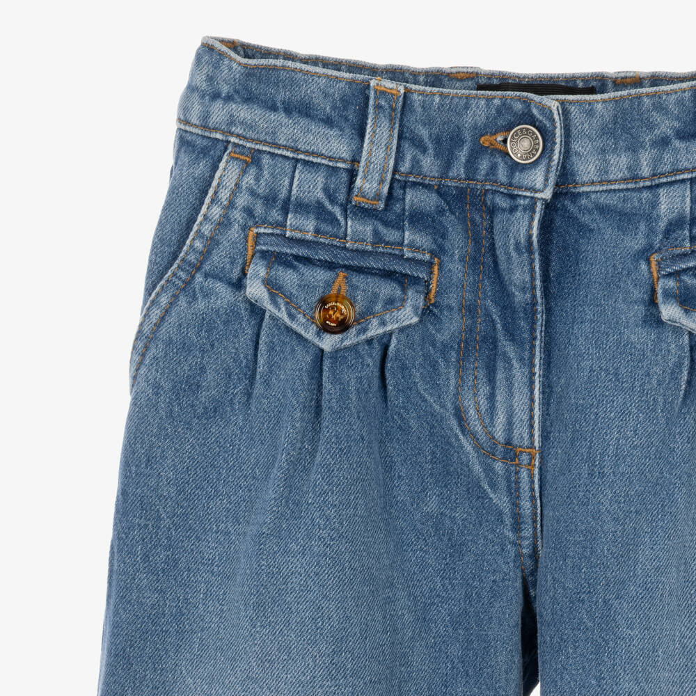 Dolce & Gabbana-Girls Blue Denim Turn-Up Jeans | Childrensalon