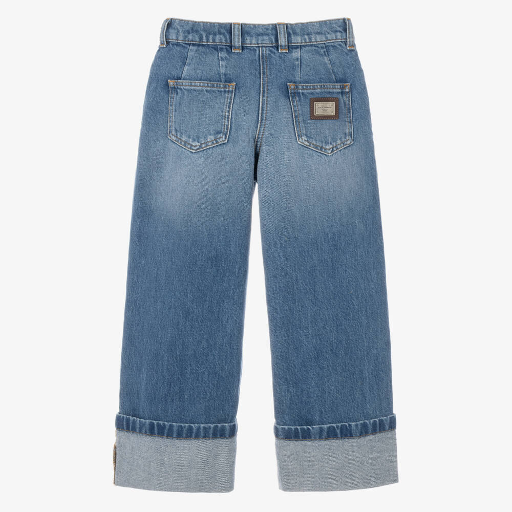 Dolce & Gabbana-Girls Blue Denim Turn-Up Jeans | Childrensalon