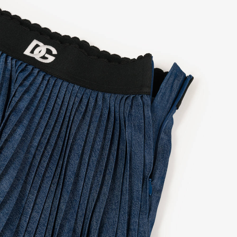 Dolce & Gabbana-Girls Blue Pleated DG Logo Skirt | Childrensalon