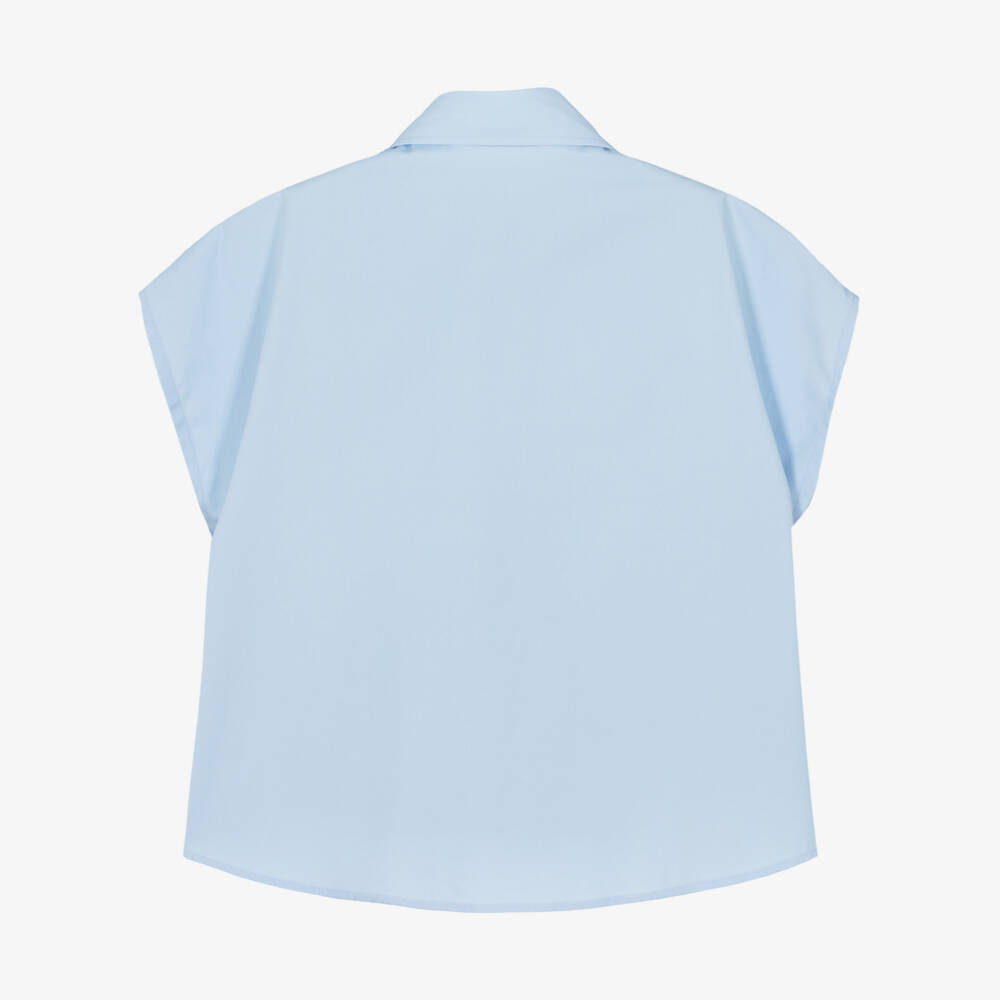 Dolce & Gabbana-Girls Blue Poplin Shirt with Diamanté DG Logo | Childrensalon