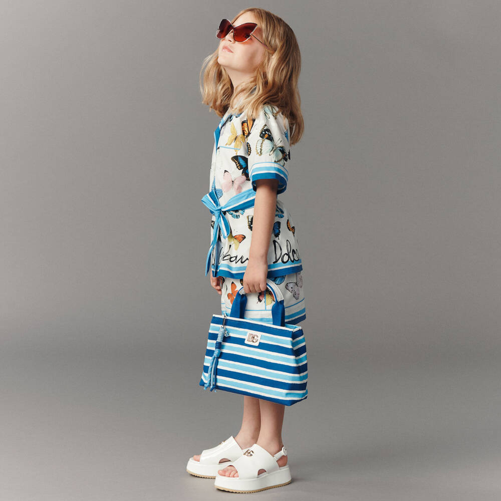 Dolce & Gabbana-Girls Blue White & Blue Cotton Butterfly Shorts | Childrensalon