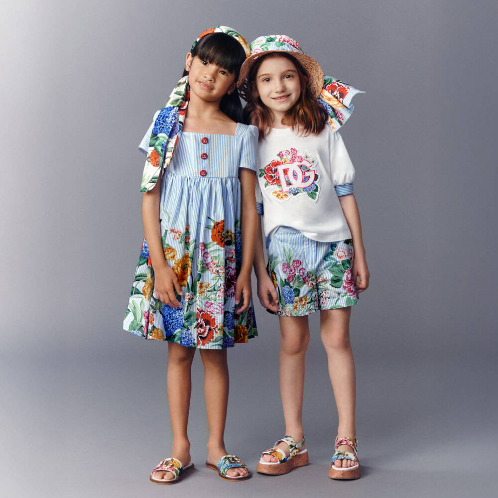 Dolce & Gabbana-Girls Blue & White Stripe Floral Shorts | Childrensalon