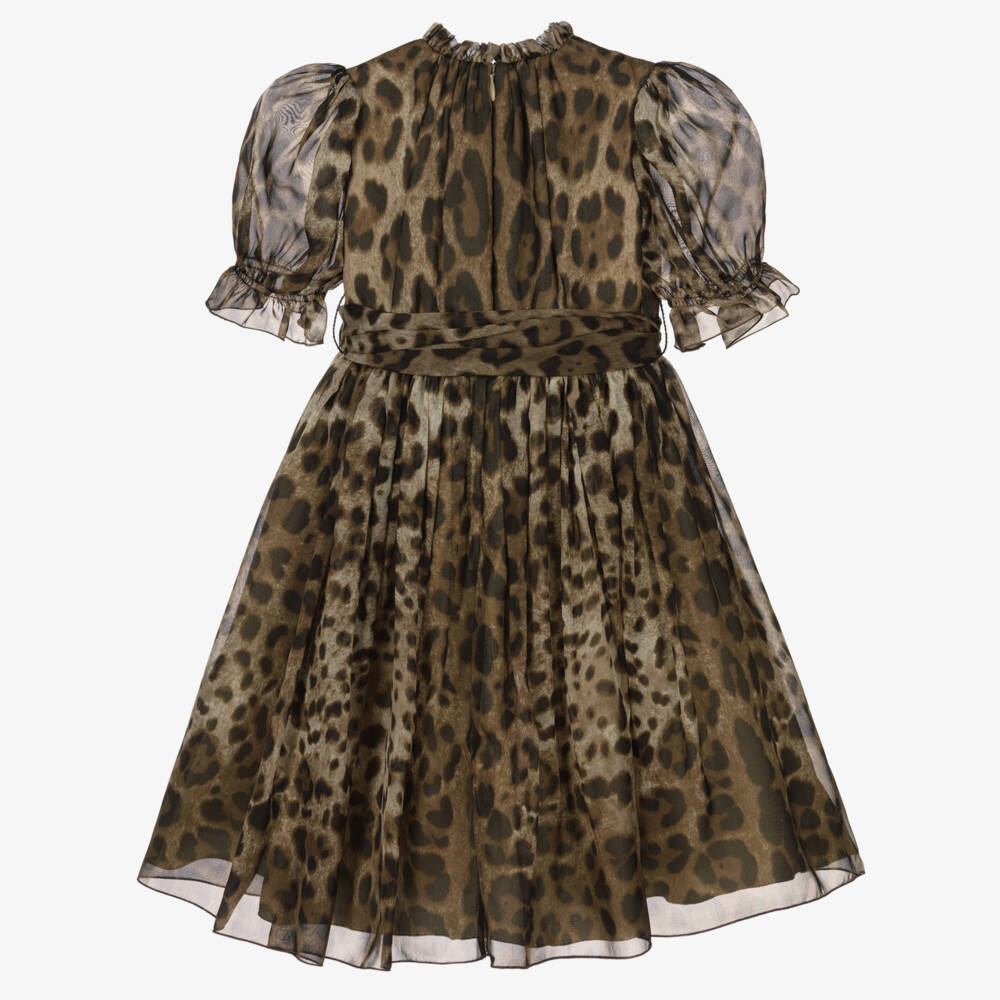 Dolce & Gabbana-Girls Brown Leopard Pint Silk Chiffon Dress | Childrensalon