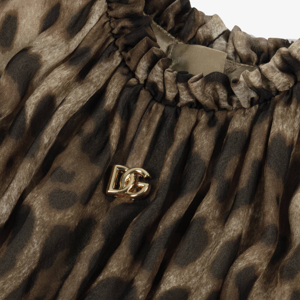 Dolce & Gabbana-Girls Brown Leopard Pint Silk Chiffon Dress | Childrensalon