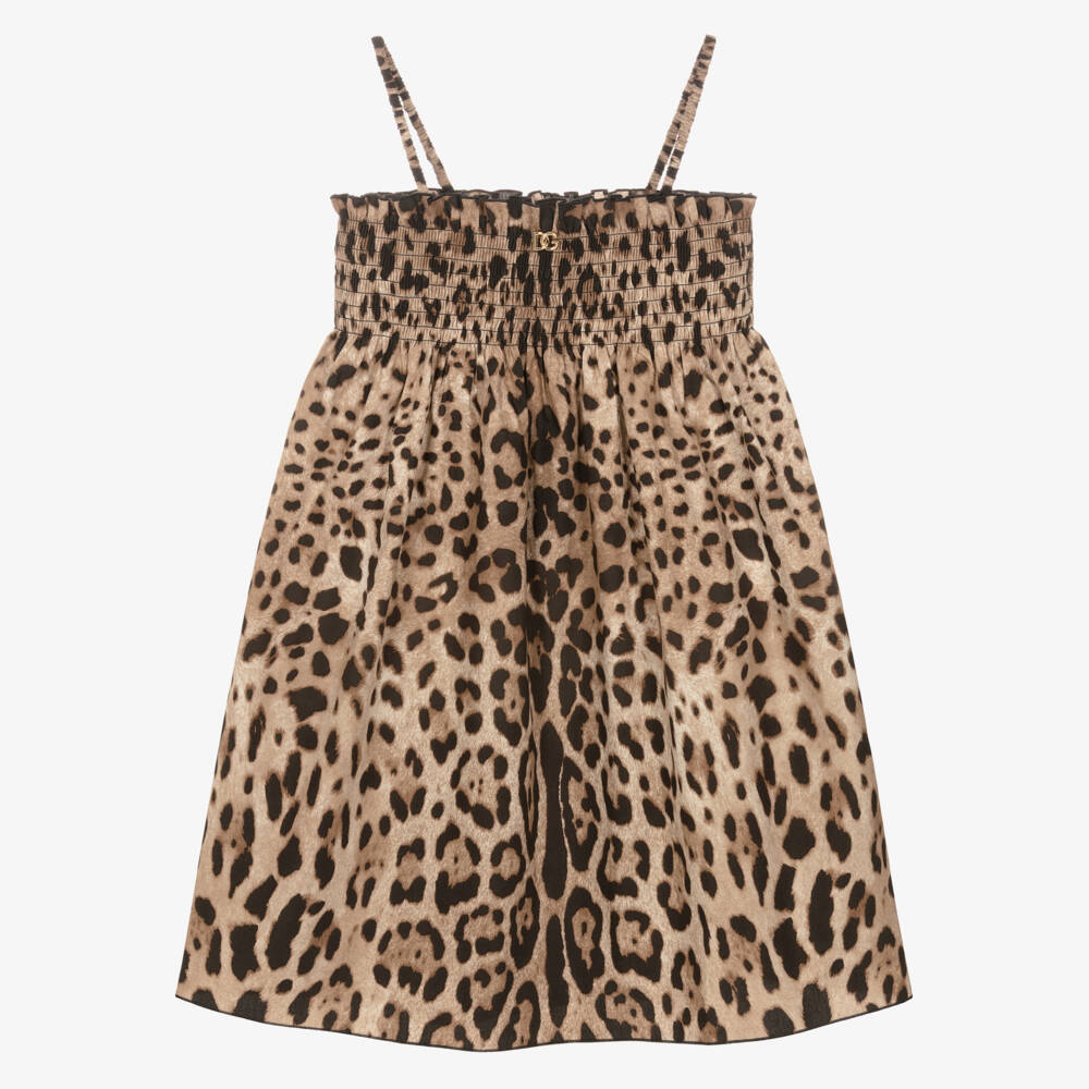 Dolce & Gabbana-Girls Brown Leopard Print Cotton Beach Dress | Childrensalon