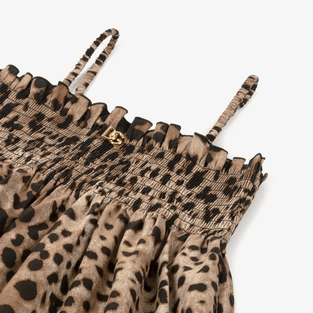 Dolce & Gabbana-Girls Brown Leopard Print Cotton Beach Dress | Childrensalon