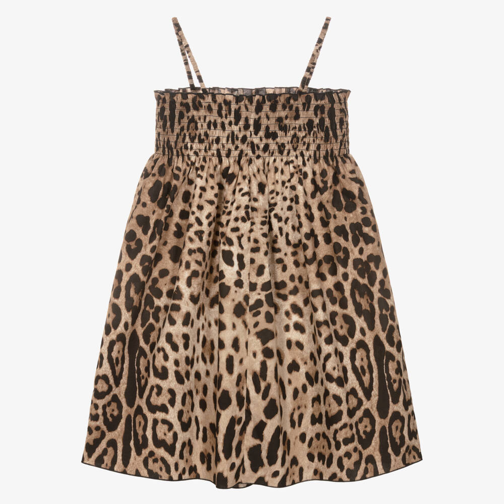 Dolce & Gabbana-Girls Brown Leopard Print Cotton Beach Dress | Childrensalon