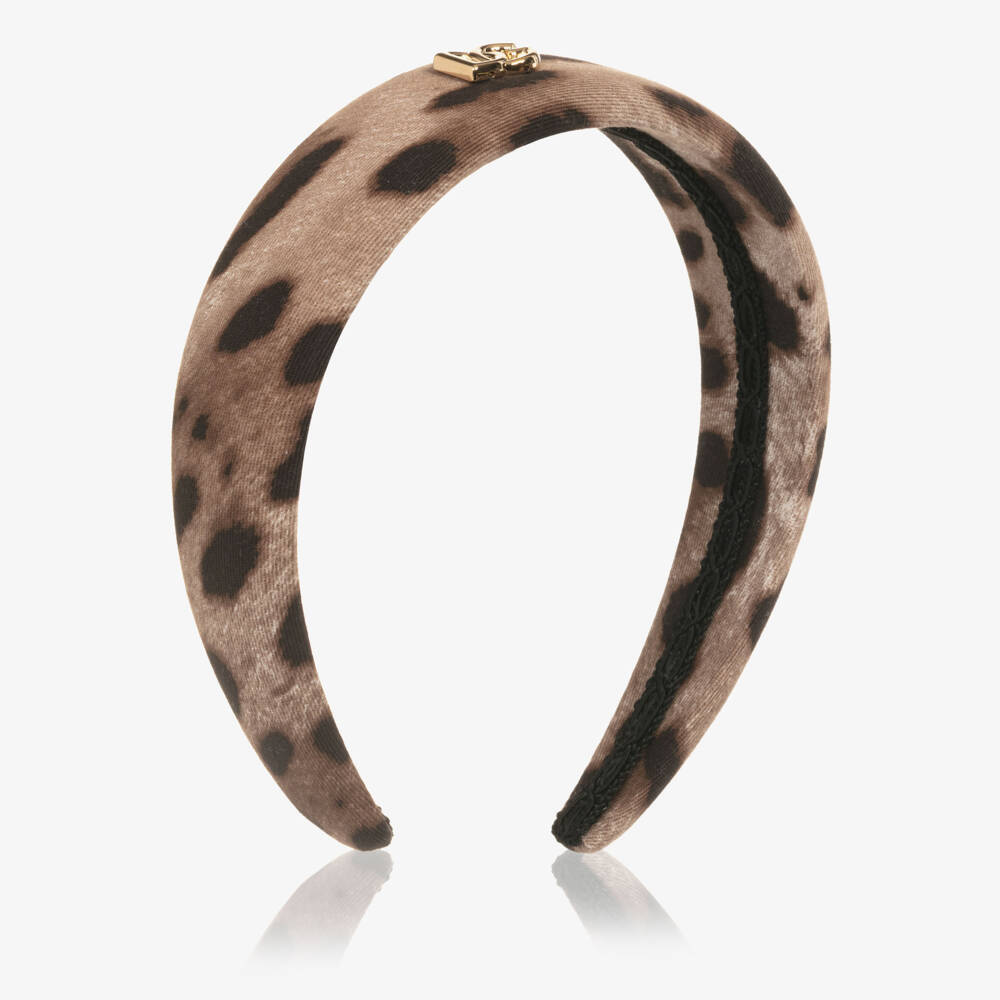 Dolce & Gabbana-Girls Brown Leopard Print Hairband | Childrensalon
