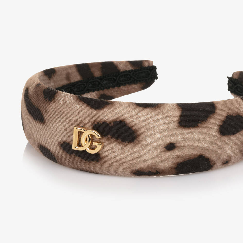 Dolce & Gabbana-Girls Brown Leopard Print Hairband | Childrensalon