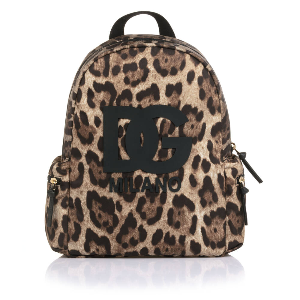 Dolce & Gabbana-حقيبة ظهر بطبعة فهد لون بني للبنات (34 سم) | Childrensalon