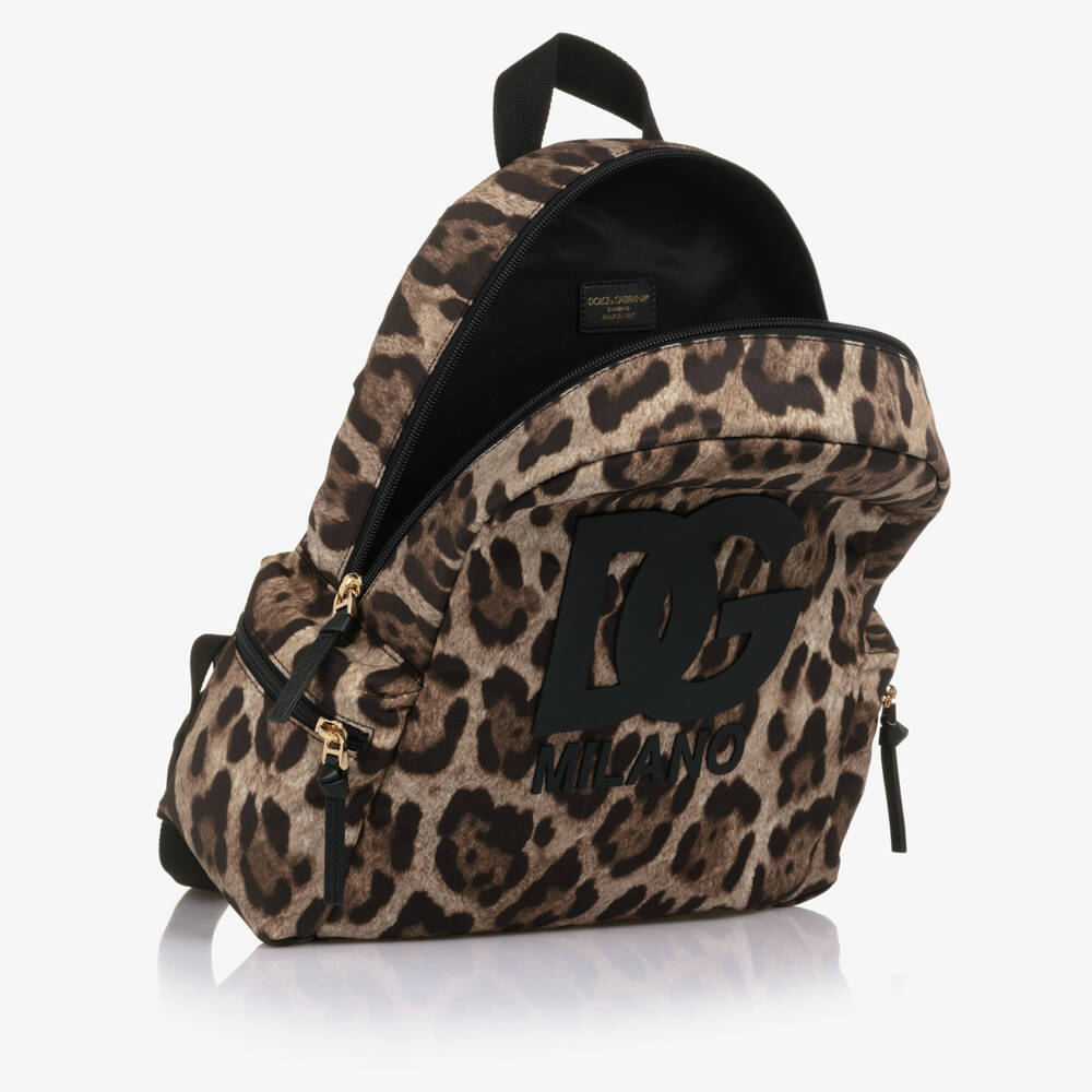 Dolce & Gabbana-حقيبة ظهر بطبعة فهد لون بني للبنات (34 سم) | Childrensalon