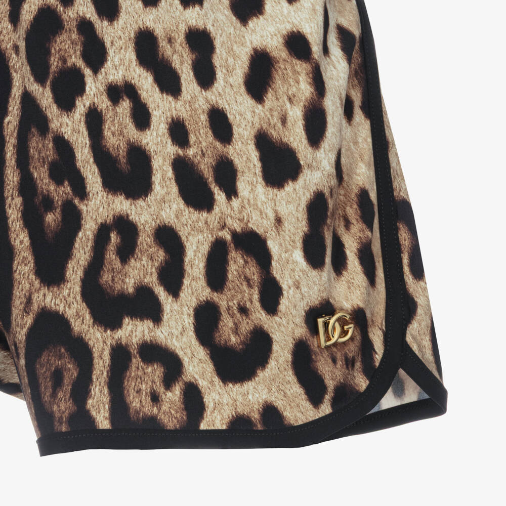 Dolce & Gabbana-Girls Brown Leopard Print Shorts | Childrensalon