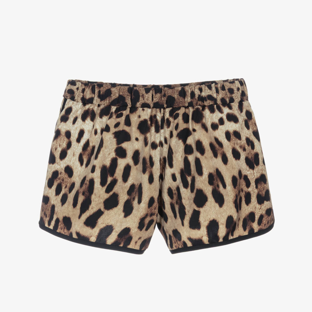 Dolce & Gabbana-Girls Brown Leopard Print Shorts | Childrensalon