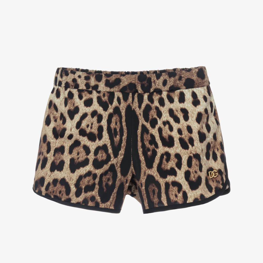 Dolce & Gabbana-Girls Brown Leopard Print Shorts | Childrensalon