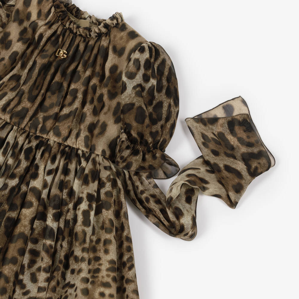 Dolce & Gabbana-Платье из шелкового шифона с леопардовым принтом для девочек | Childrensalon