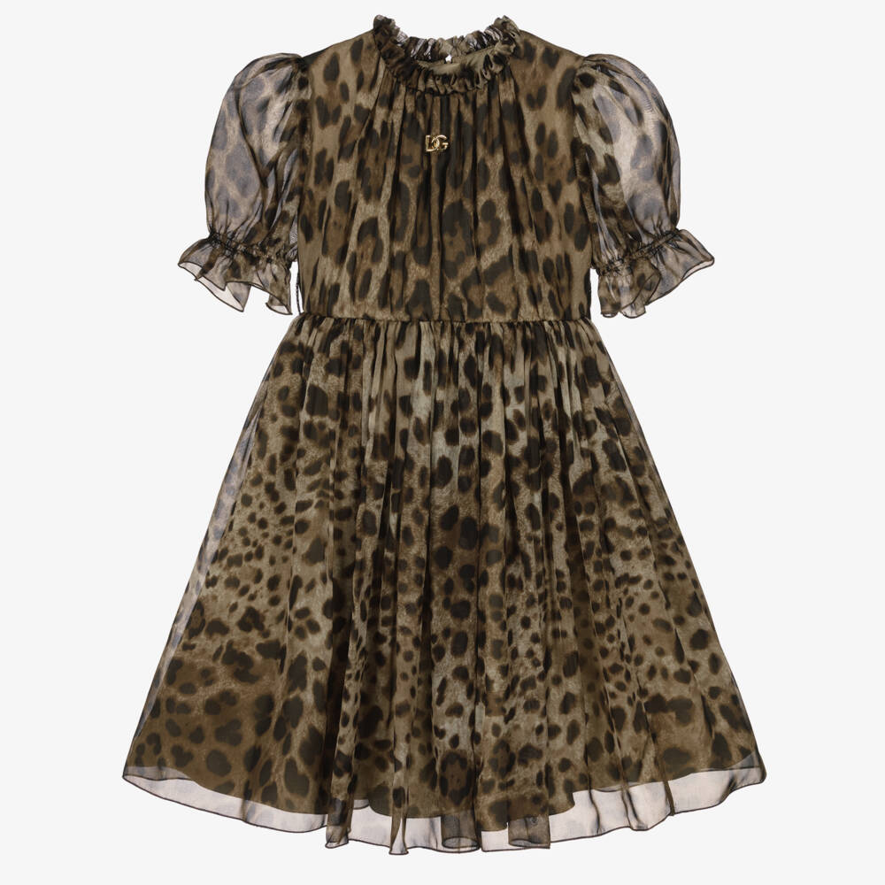 Dolce & Gabbana-Платье из шелкового шифона с леопардовым принтом для девочек | Childrensalon