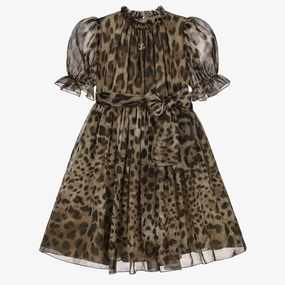 Dolce & Gabbana-Платье из шелкового шифона с леопардовым принтом для девочек | Childrensalon