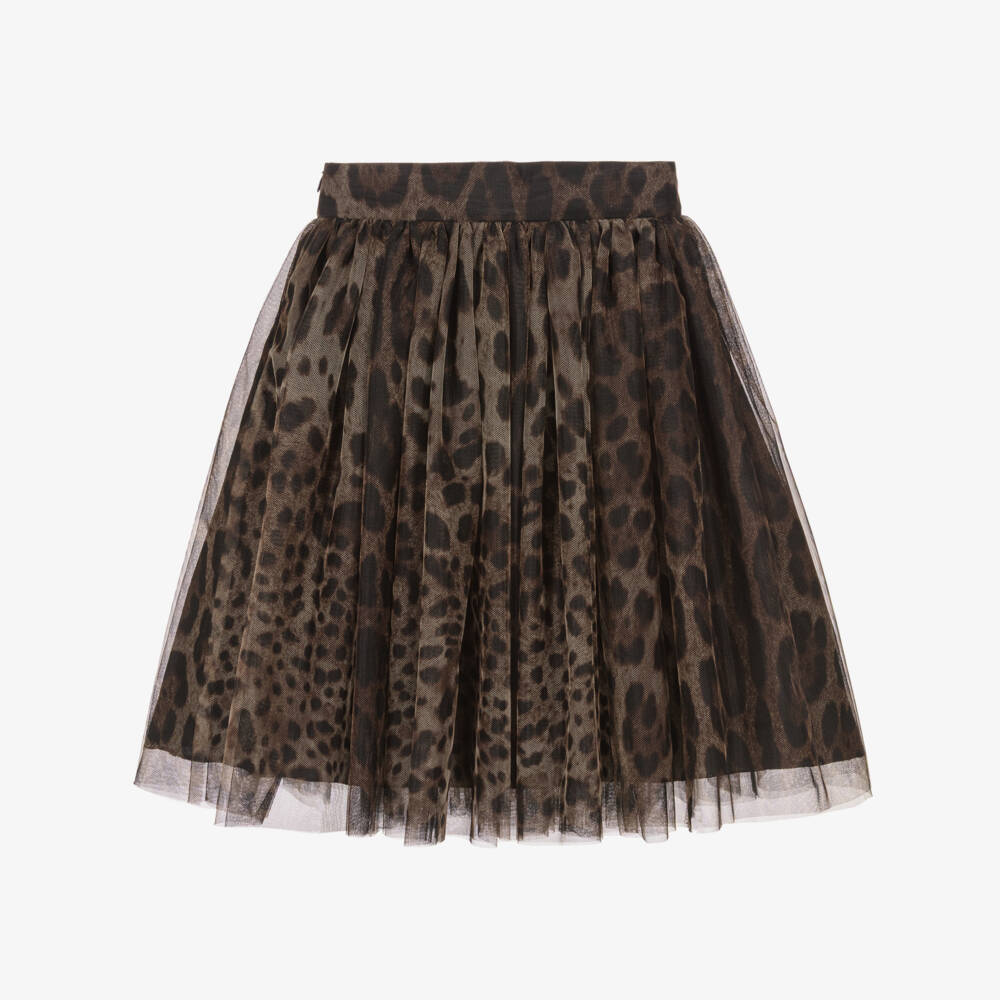 Dolce & Gabbana-Girls Brown Leopard Print Tulle Skirt | Childrensalon