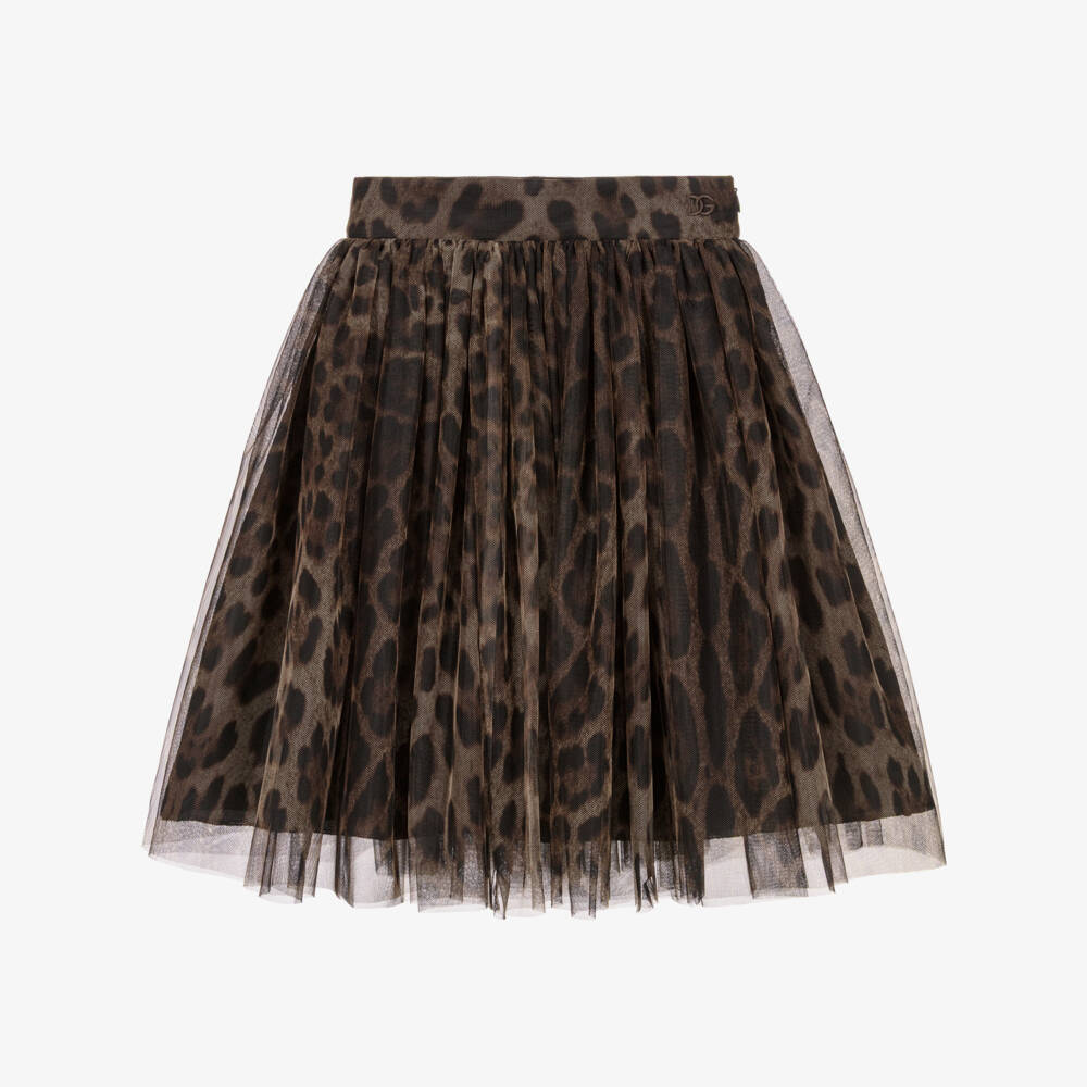 Dolce & Gabbana-Girls Brown Leopard Print Tulle Skirt | Childrensalon