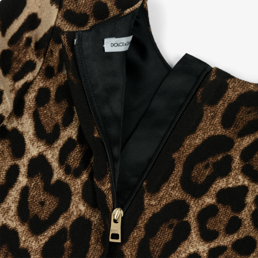 Dolce & Gabbana-Girls Brown Leopard Print Wool Peplum Dress | Childrensalon