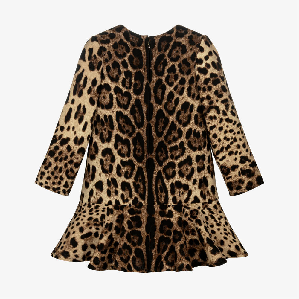 Dolce & Gabbana-Girls Brown Leopard Print Wool Peplum Dress | Childrensalon