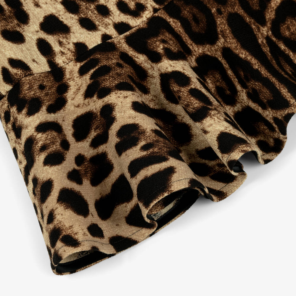 Dolce & Gabbana-Girls Brown Leopard Print Wool Peplum Dress | Childrensalon