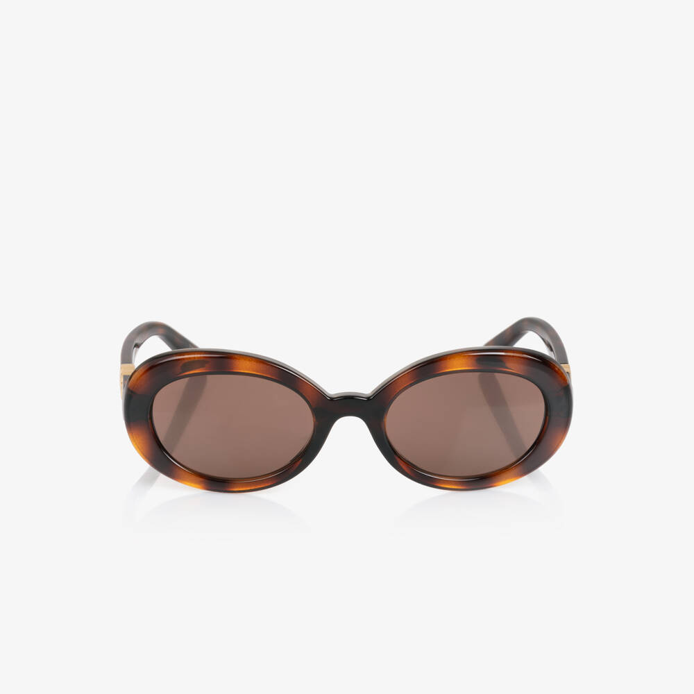 Dolce & Gabbana-Girls Brown Oval DG Crossed Sunglasses | Childrensalon