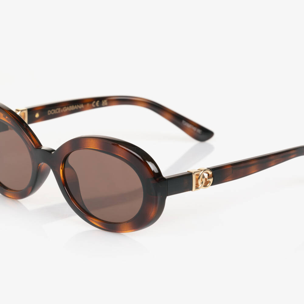 Dolce & Gabbana-Girls Brown Oval DG Crossed Sunglasses | Childrensalon
