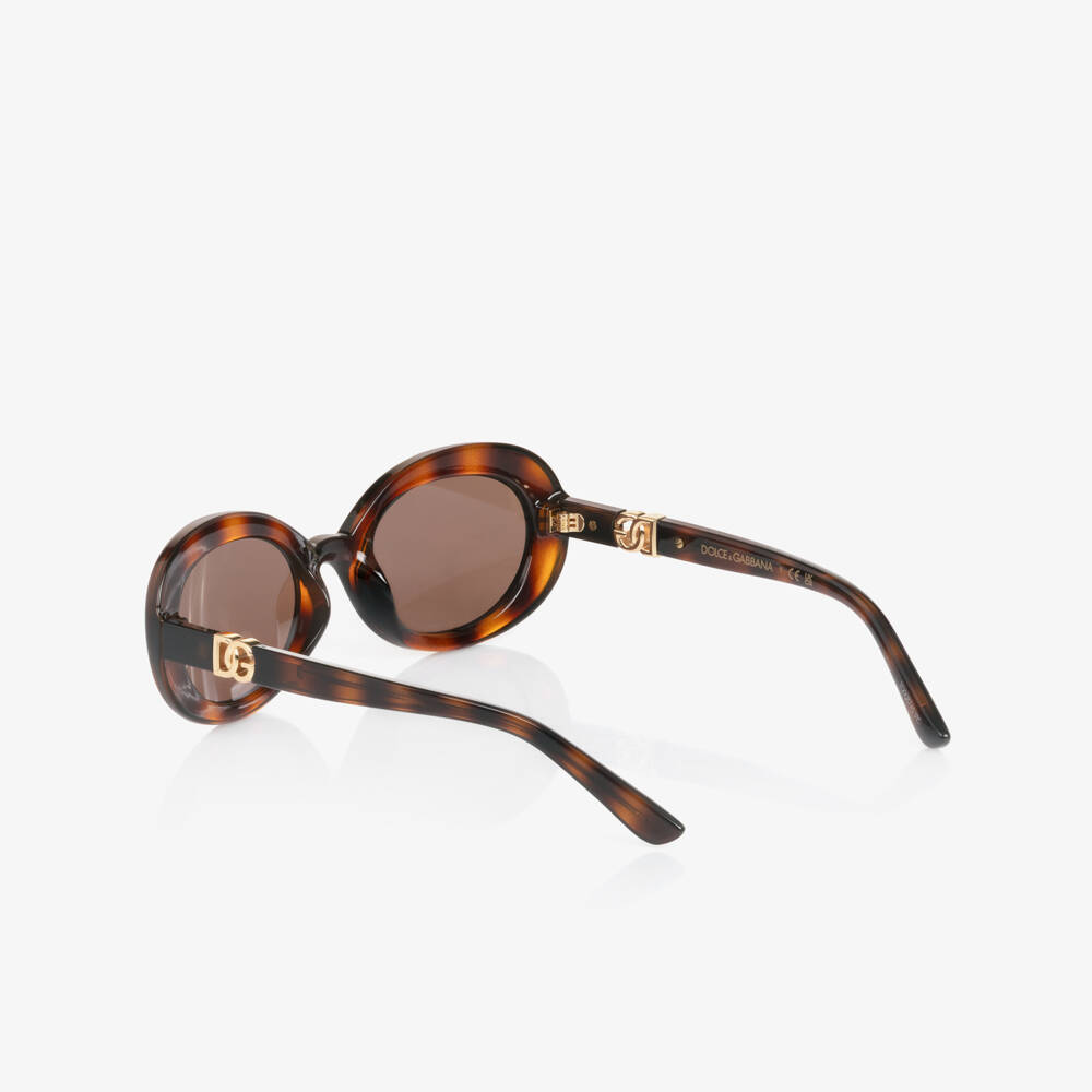 Dolce & Gabbana-Girls Brown Oval DG Crossed Sunglasses | Childrensalon