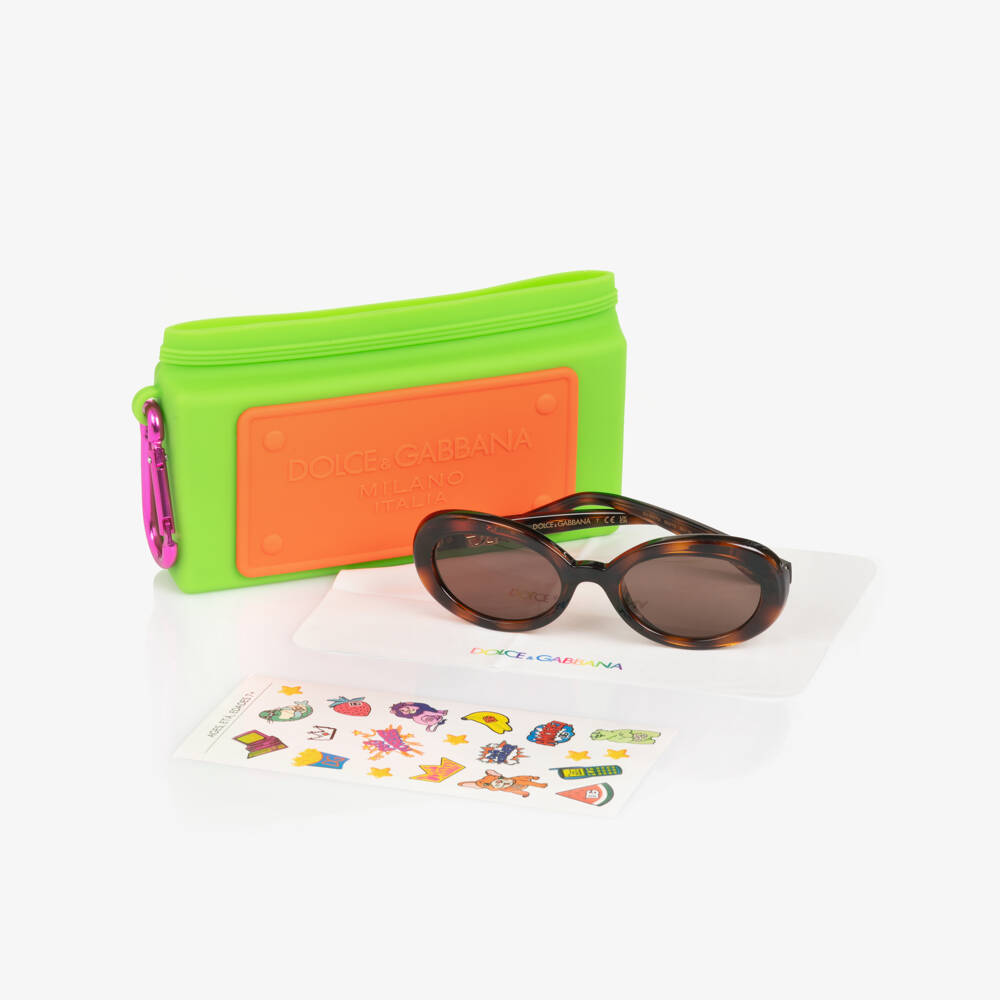 Dolce & Gabbana-Girls Brown Oval DG Crossed Sunglasses | Childrensalon