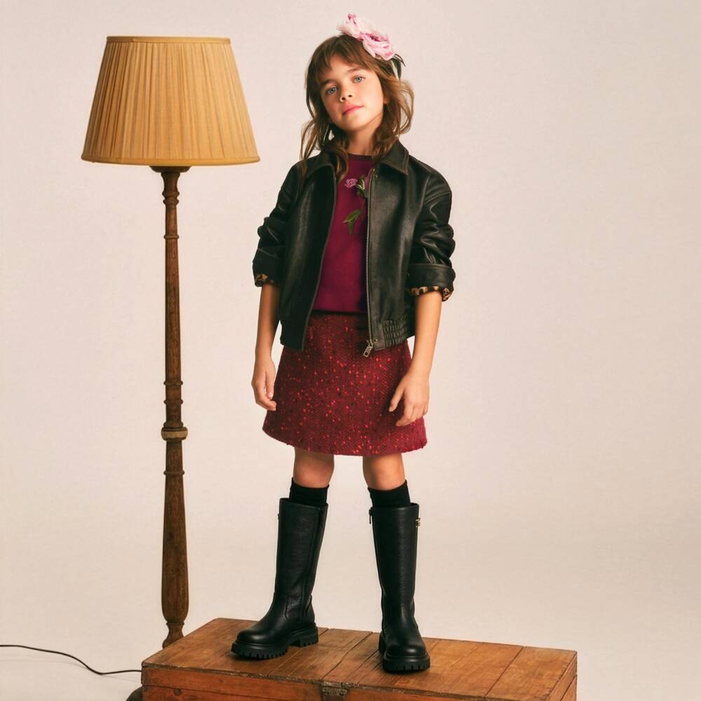 Dolce & Gabbana-Girls Burgundy Cotton T-Shirt with Floral Appliqué | Childrensalon