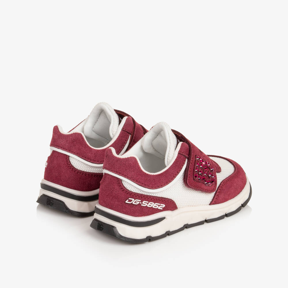 Dolce & Gabbana-Girls Burgundy & White Trainers with Diamanté Logo | Childrensalon