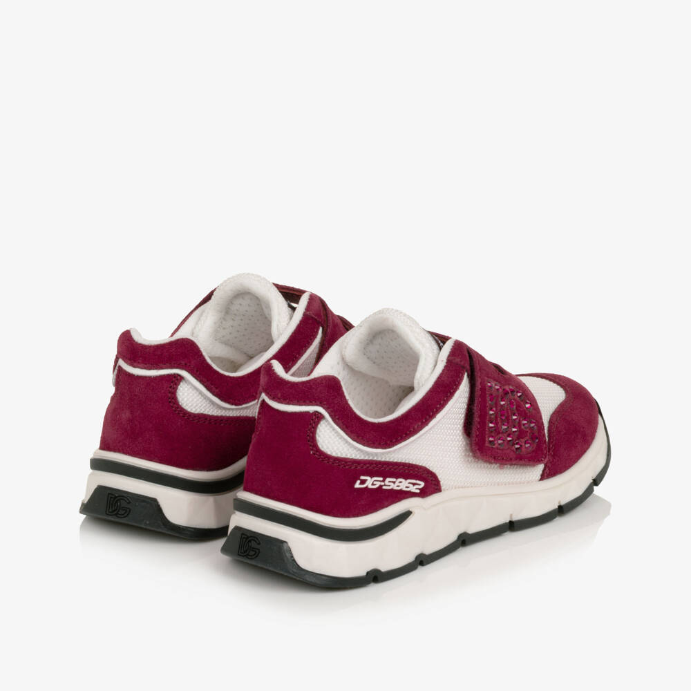 Dolce & Gabbana-Girls Burgundy & White Trainers with Diamanté Logo | Childrensalon