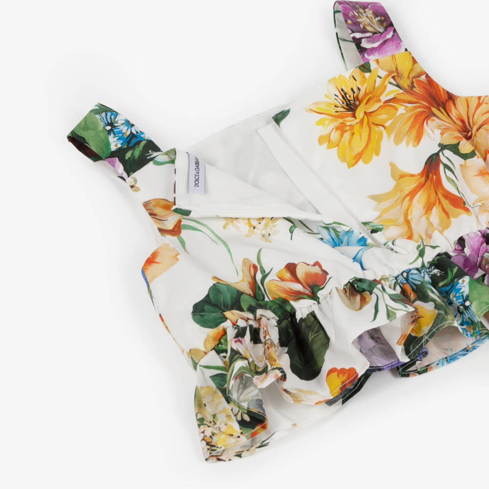 Dolce & Gabbana-Girls Colourful Floral Cotton Sleeveless Blouse | Childrensalon