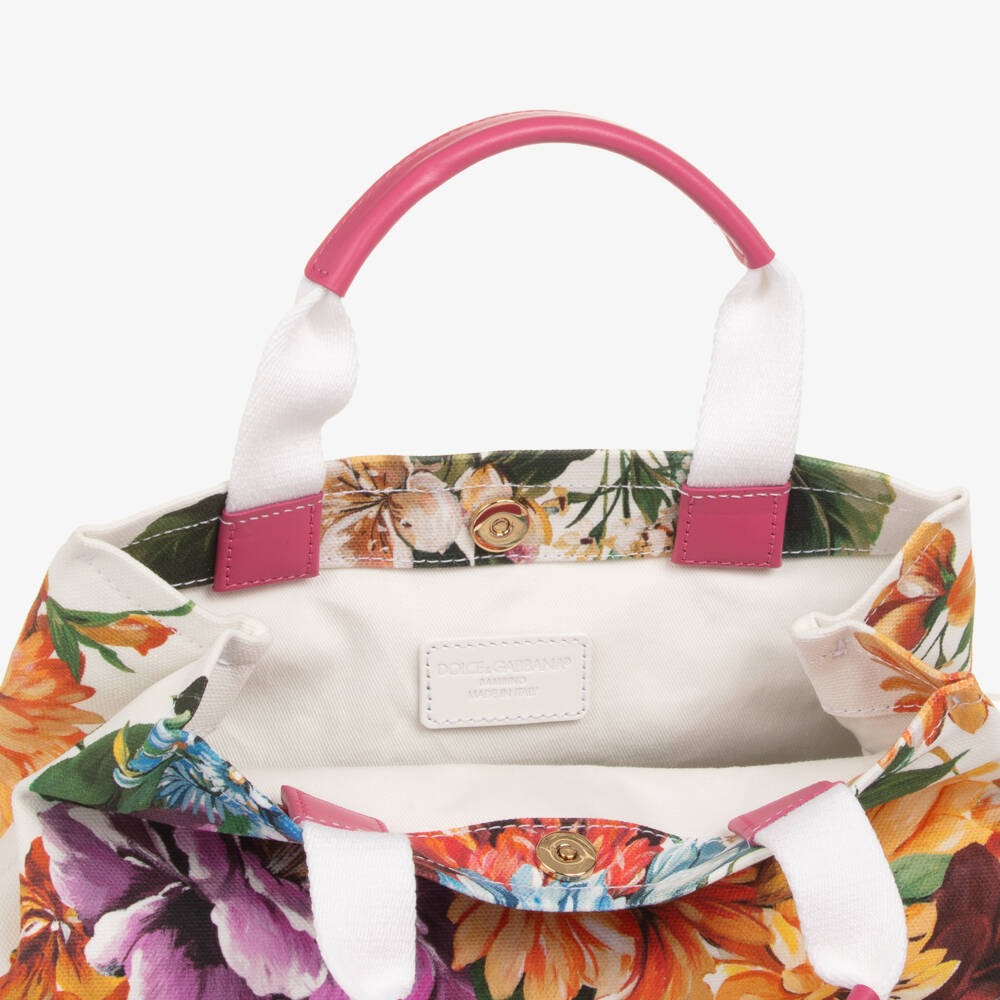 Dolce & Gabbana-Girls Colourful Floral Print Canvas Handbag (26cm) | Childrensalon