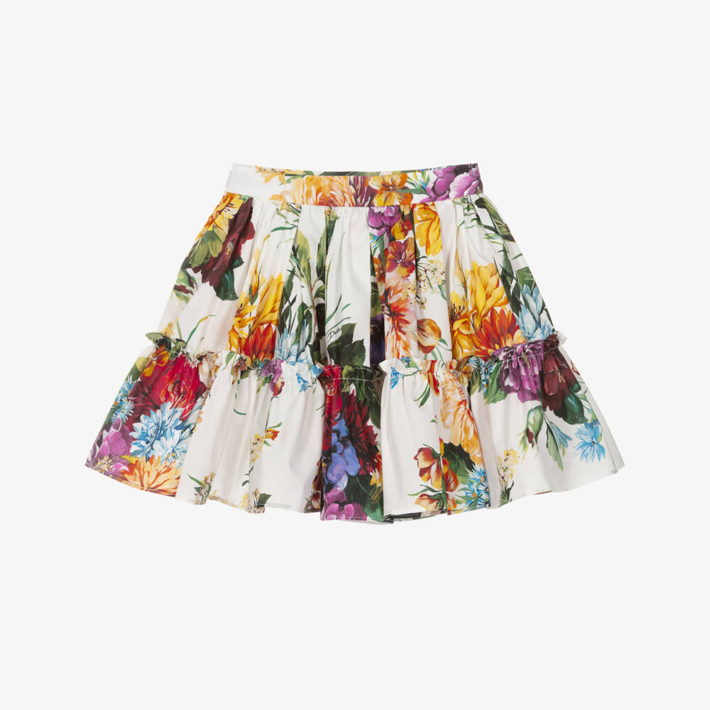 Dolce & Gabbana-Girls Colourful Floral Print Cotton Skirt | Childrensalon
