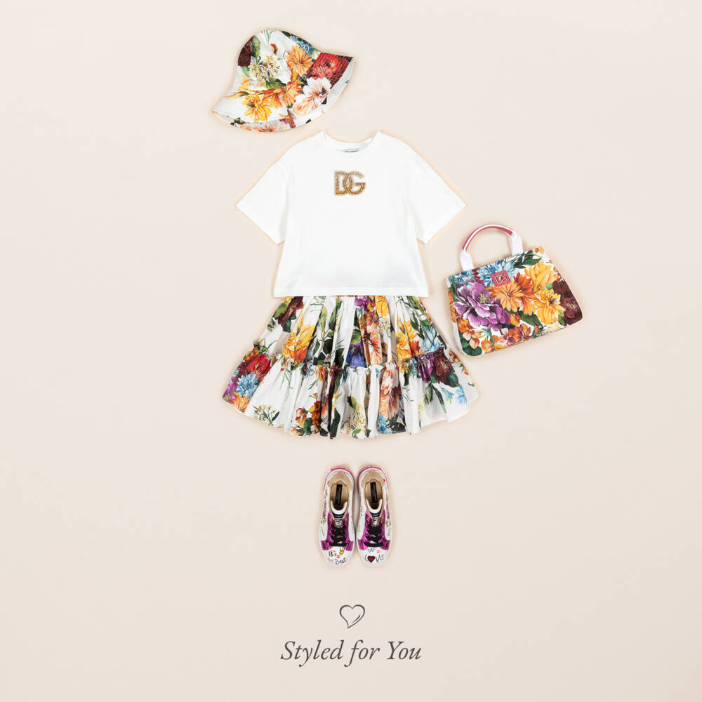 Dolce & Gabbana-Girls Colourful Floral Print Cotton Sun Hat | Childrensalon