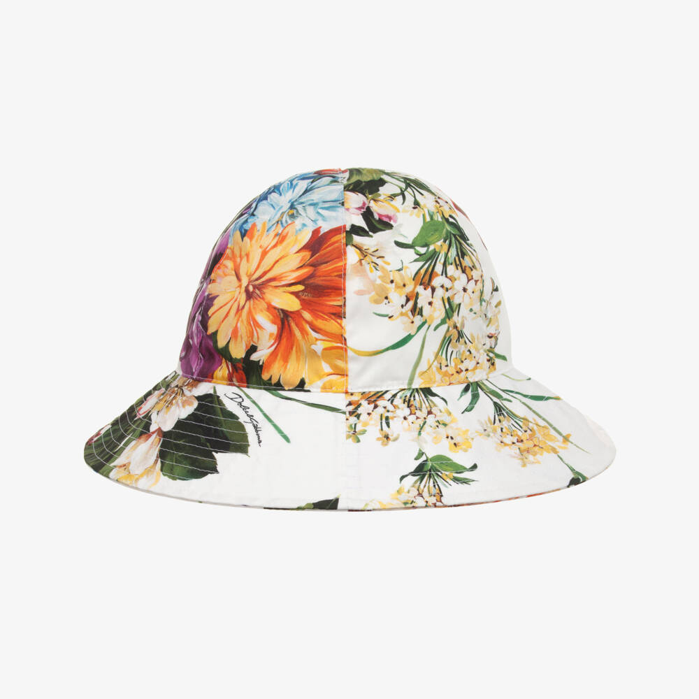 Dolce & Gabbana-Girls Colourful Floral Print Cotton Sun Hat | Childrensalon
