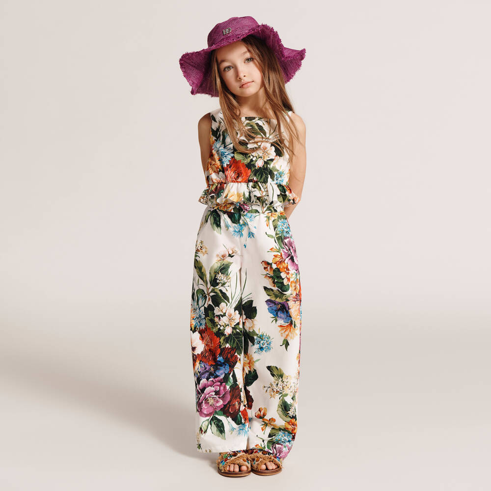 Dolce & Gabbana-Girls Colourful Floral Print Cotton Trousers | Childrensalon