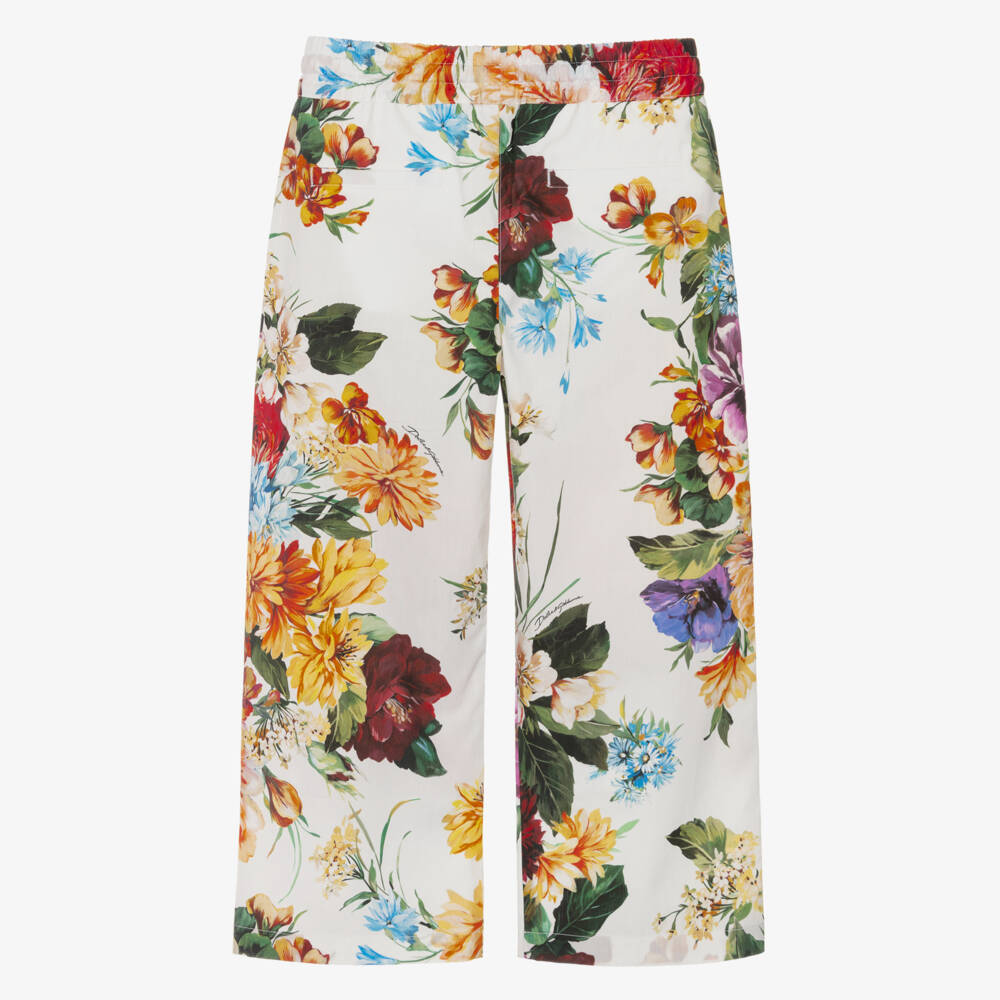 Dolce & Gabbana-Girls Colourful Floral Print Cotton Trousers | Childrensalon