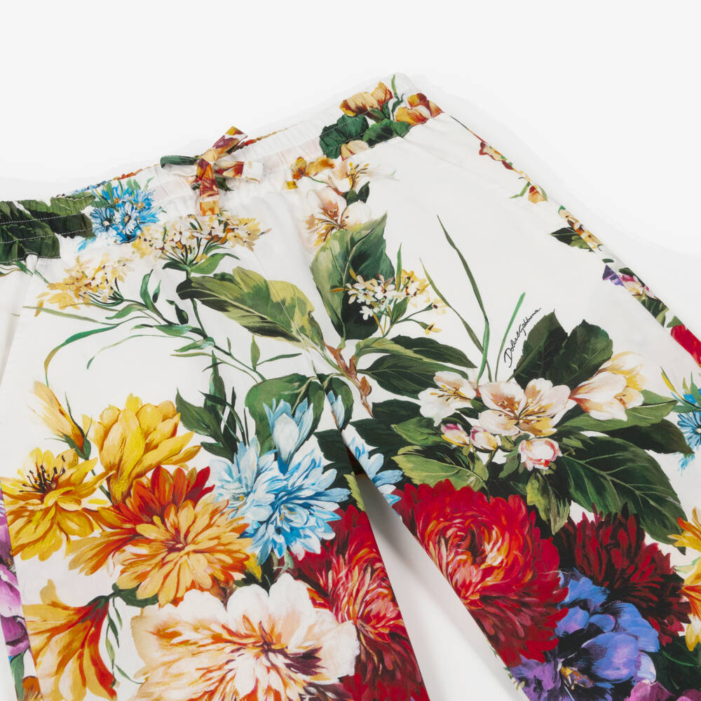 Dolce & Gabbana-Girls Colourful Floral Print Cotton Trousers | Childrensalon