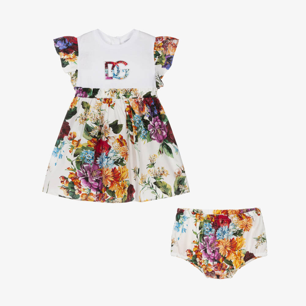 Dolce & Gabbana-Girls Colourful Floral Print Jersey & Poplin Dress | Childrensalon