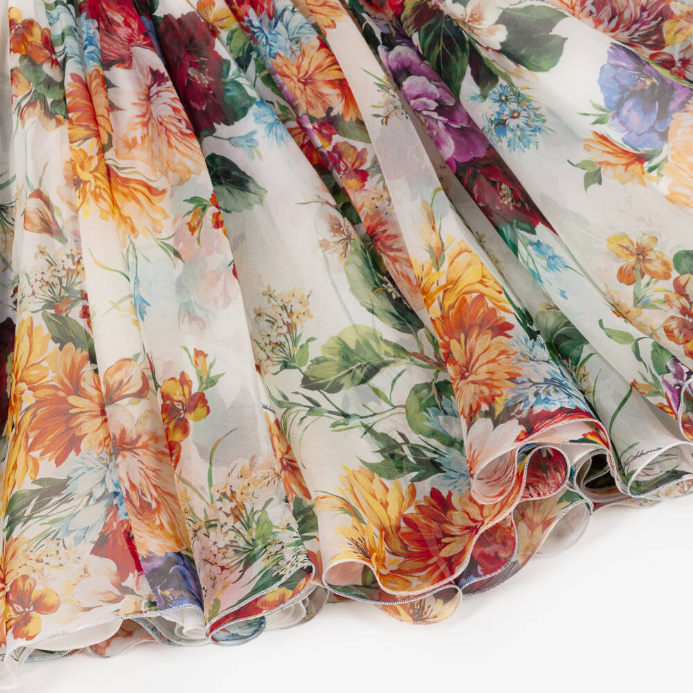 Dolce & Gabbana-Girls Colourful Floral Print Silk Chiffon Dress | Childrensalon