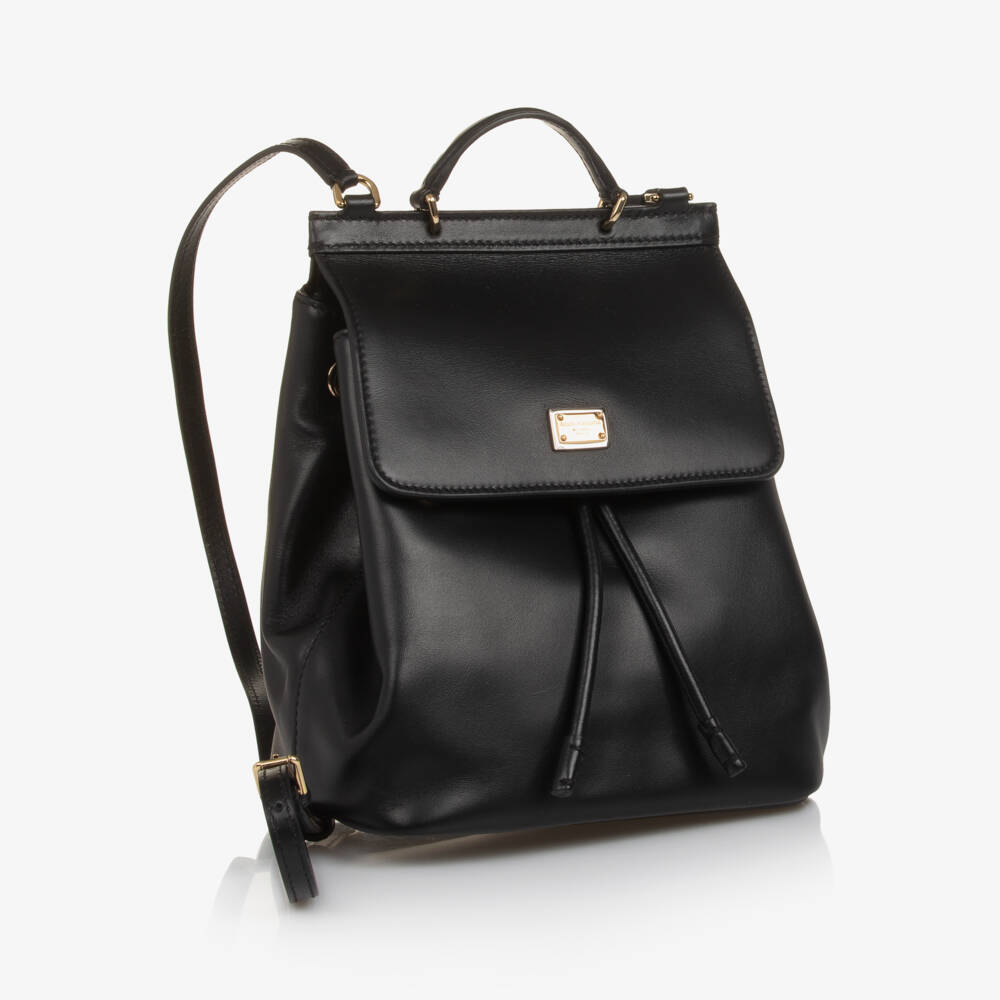 Dolce & Gabbana-Girls Compact Black Leather Backpack (22cm) | Childrensalon
